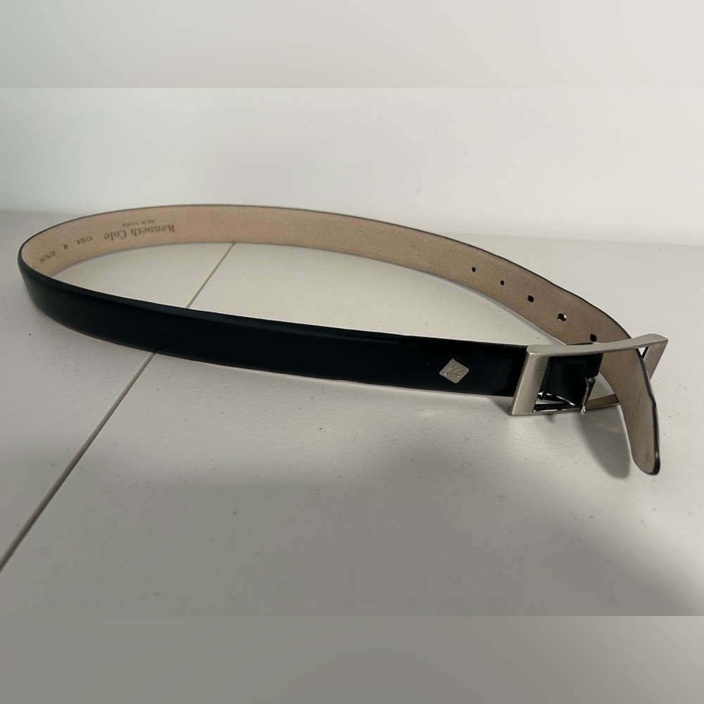 Kenneth Cole Italian Leather Belt Mens M Black Silver
